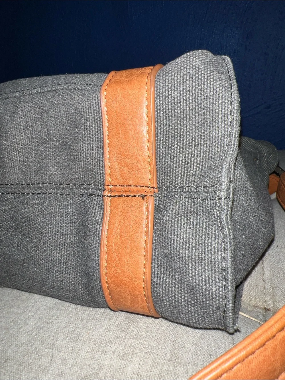 Joy Susan Black Canvas Shoulder Bag with Brown Trim